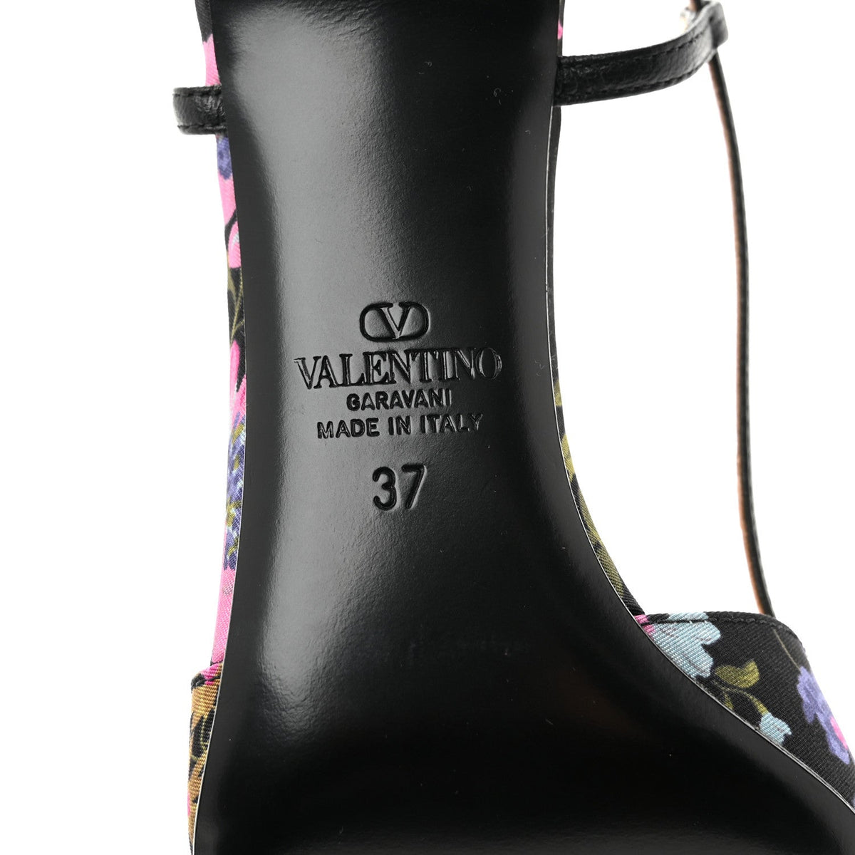 Satin Moire Floral Vlogo Loco Slingback 80mm Pumps 37 Black Multicolor