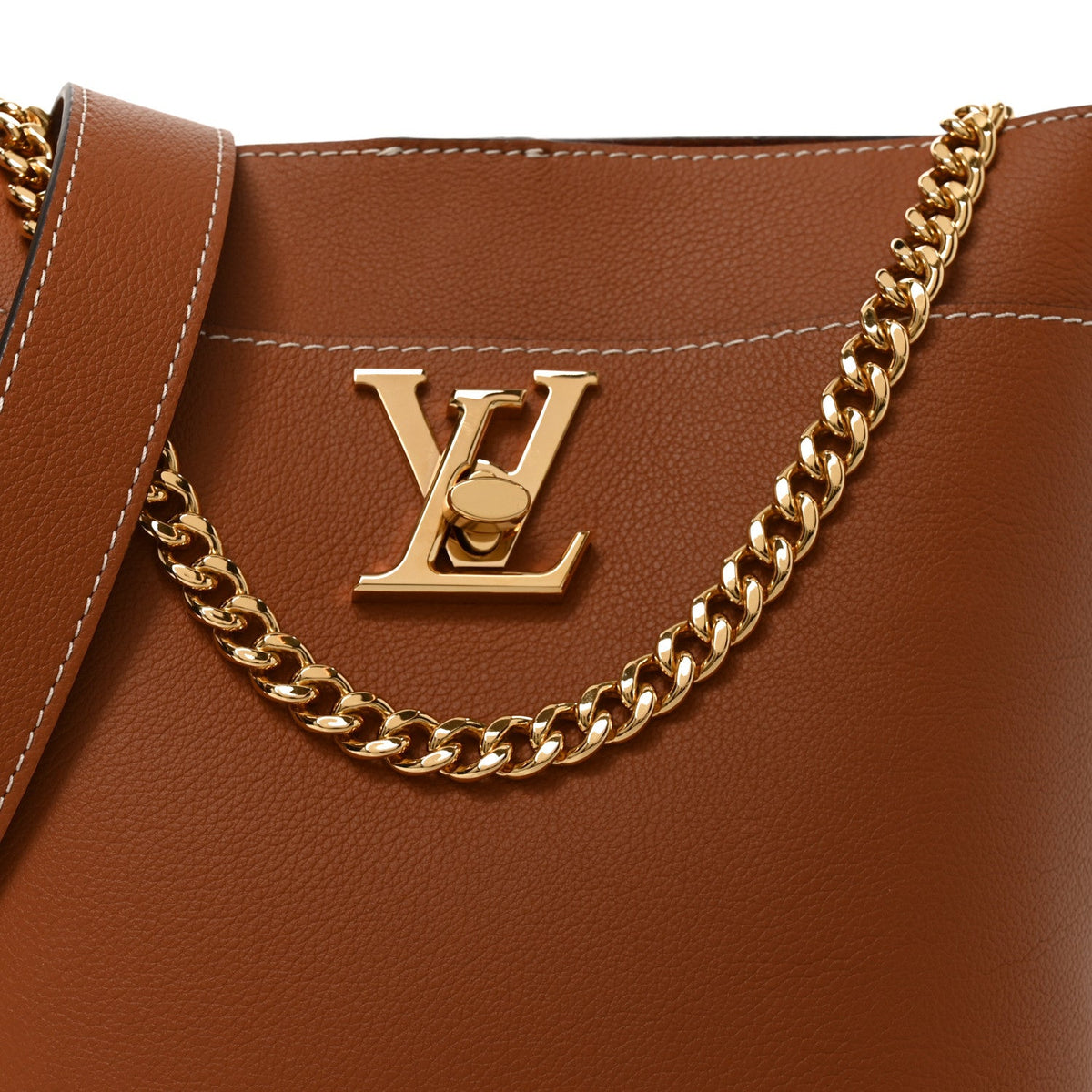 Calfskin Lock and Walk Bucket Cognac