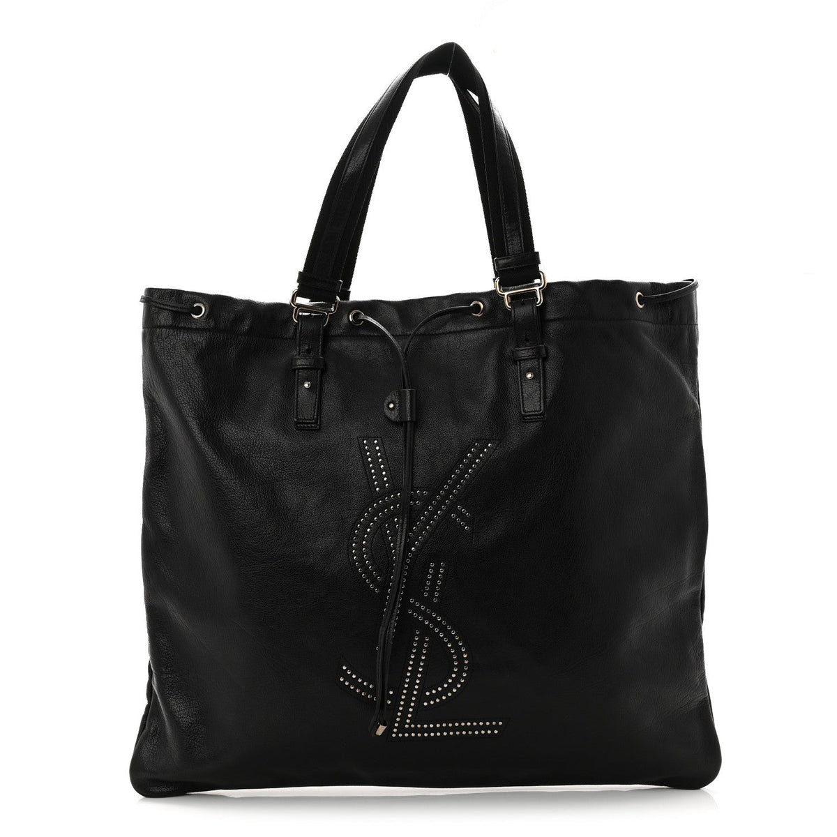 Calfskin Studded Drawstring Tote Black