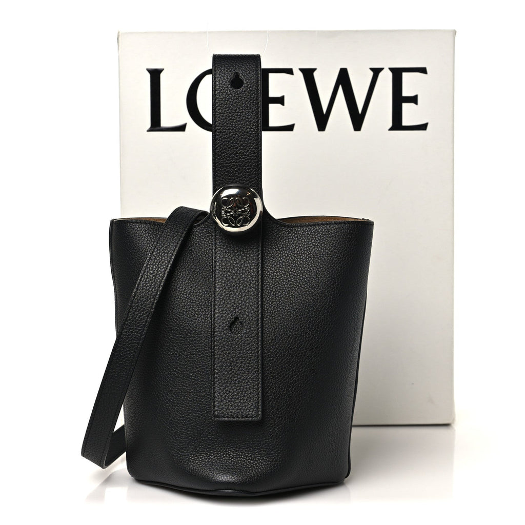 Soft Grained Calfskin Mini Pebble Bucket Bag Black