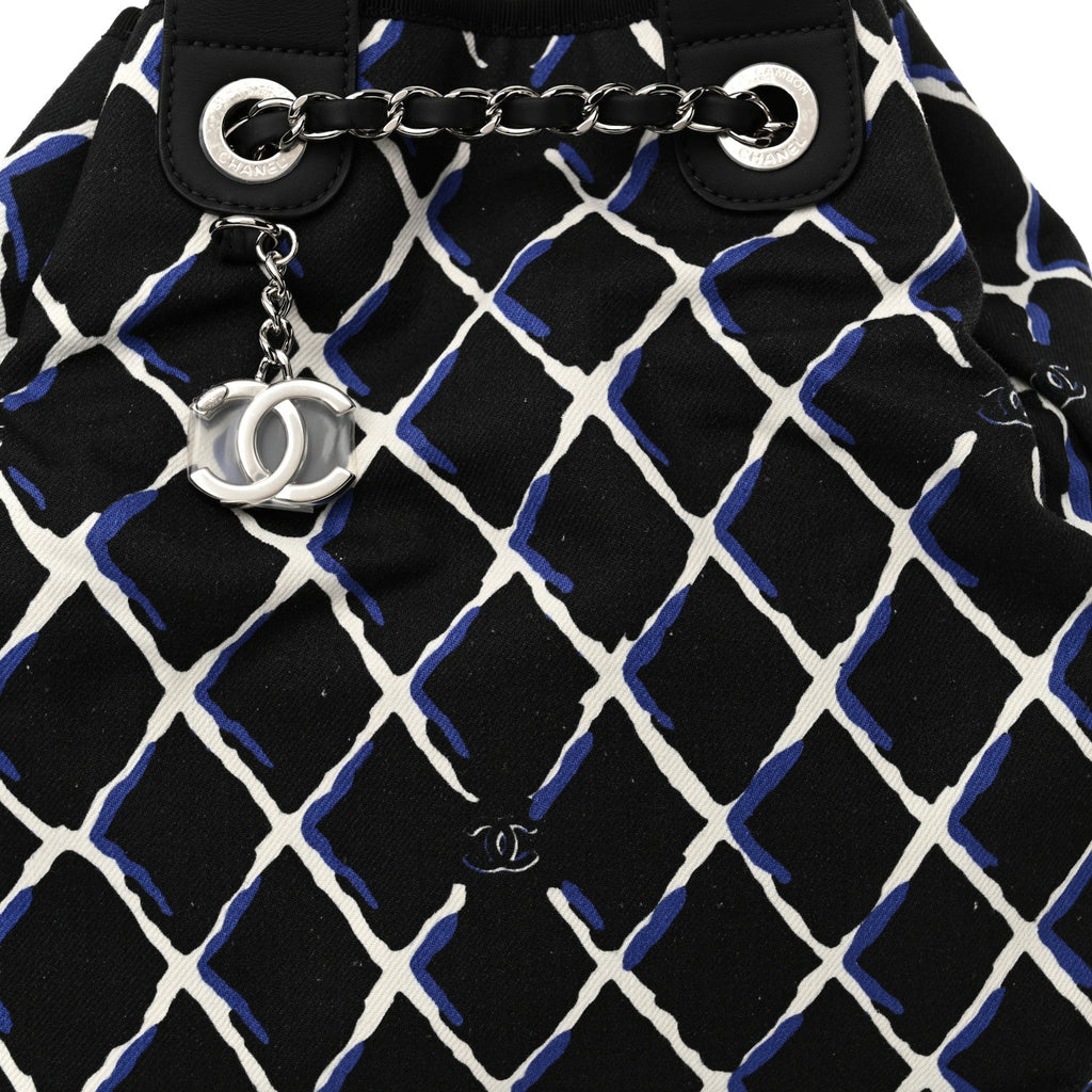 Canvas Printed Airline Drawstring Bag Black Blue