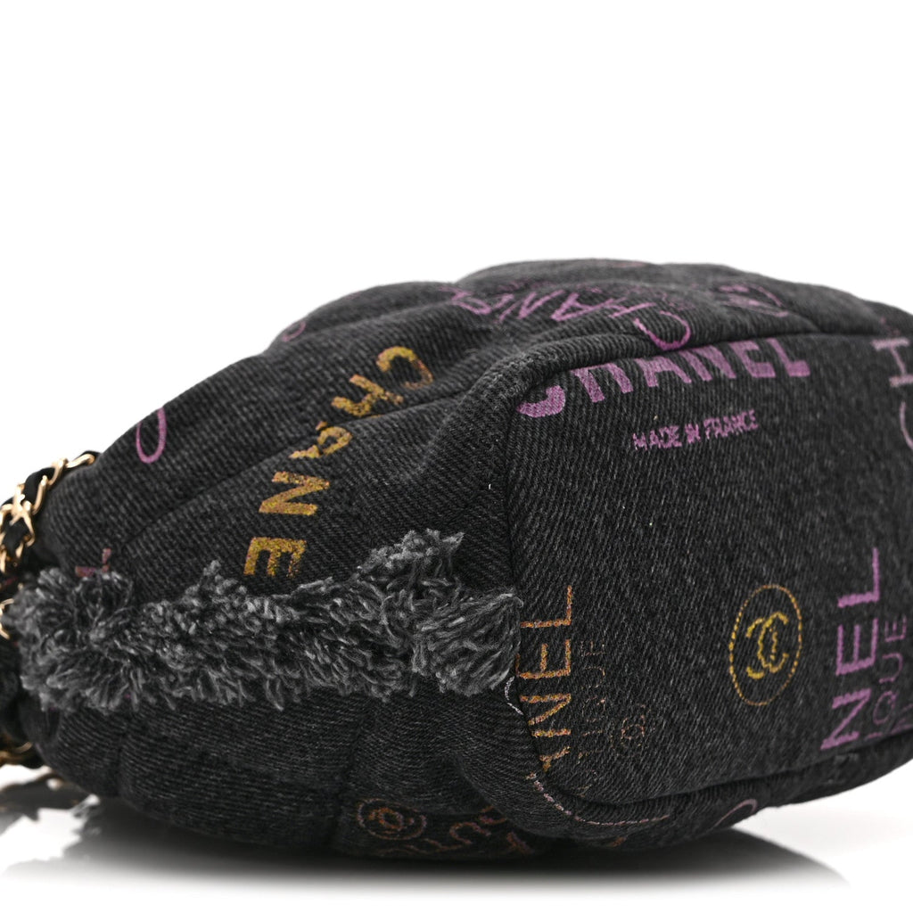 Denim Quilted Mood Small Bucket With Chain Black Multicolor