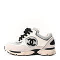 Mesh Suede Calfskin Grained Calfskin Womens CC Sneakers 37 White Silver Light Grey