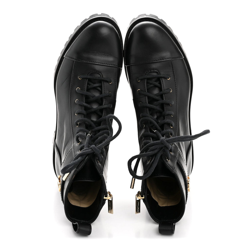 Shiny Calfskin Cayo Combat Boots 36.5 Black