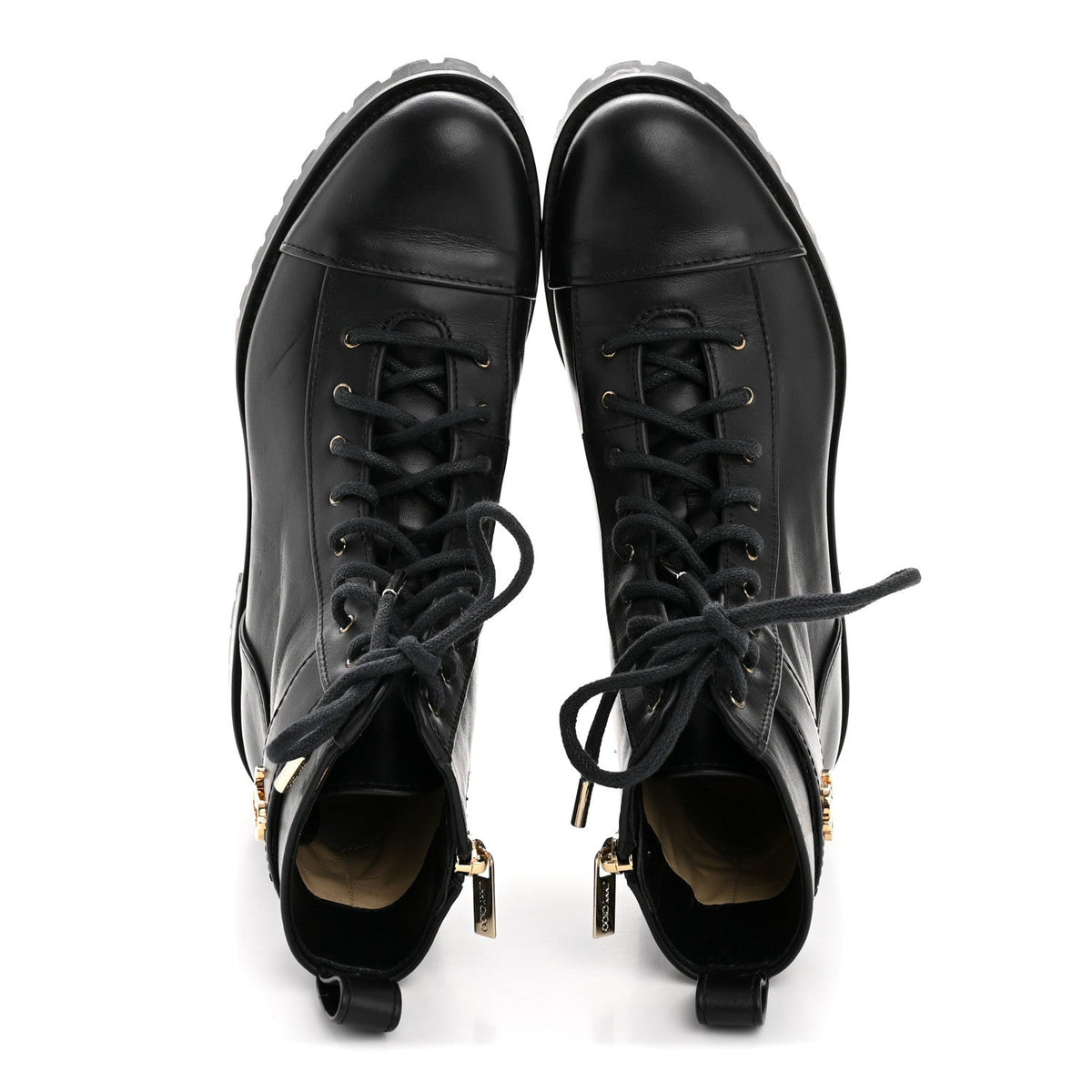 Shiny Calfskin Cayo Combat Boots 36.5 Black