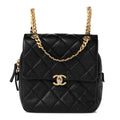 Shiny Caviar Quilted Chain Melody Backpack Black