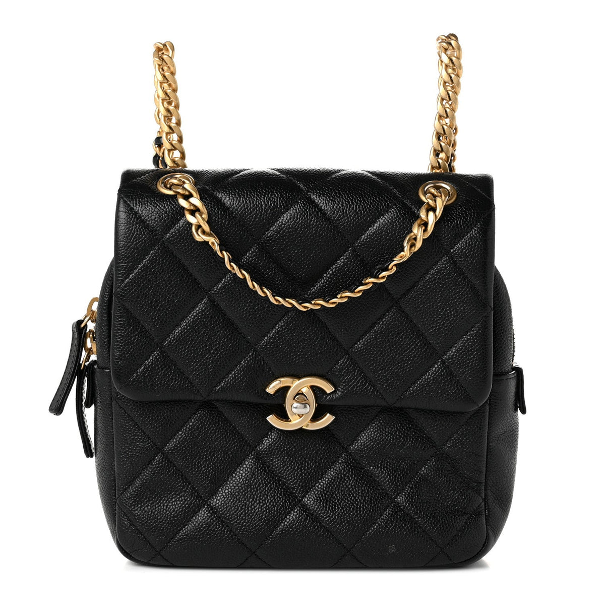 Shiny Caviar Quilted Chain Melody Backpack Black