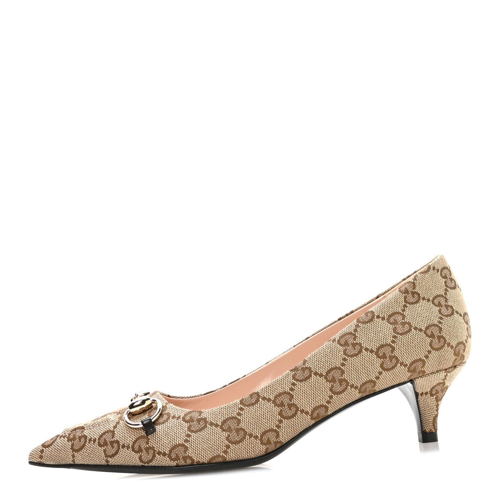 Canvas GG Monogram Horsebit Slingback Pumps 37.5 Beige Ebony Cocoa