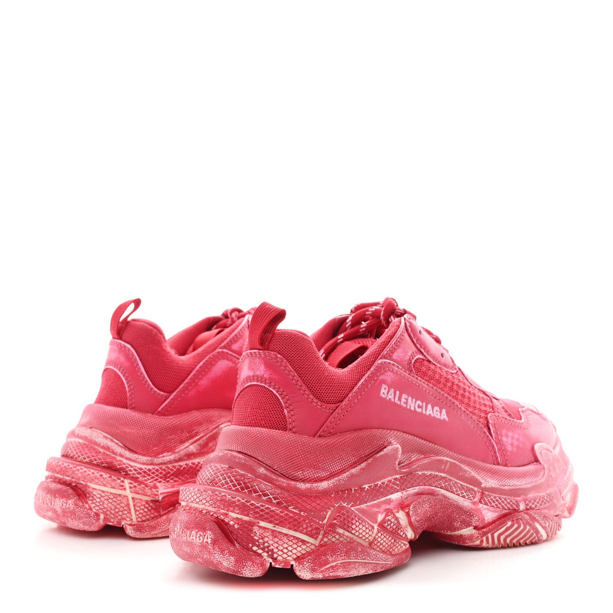 Fabric Mesh Faded Washed Womens Triple S Sneakers 38 Red