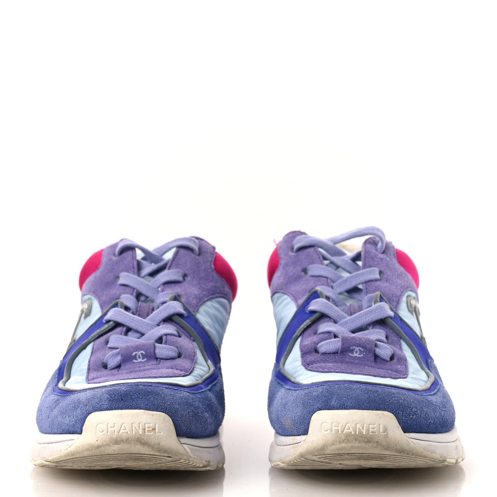 Nylon Calfskin Suede CC Womens Sneakers 40 Light Blue