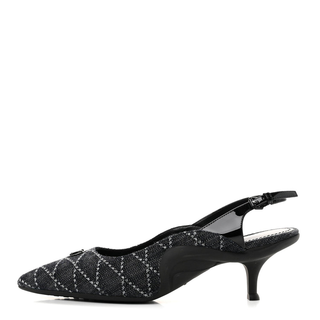Denim Patent Archlight Low Heel Slingback Pumps 39 Black
