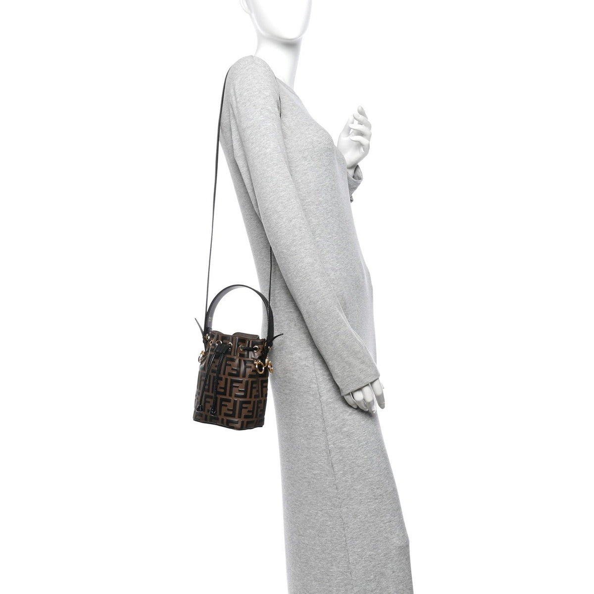 Vitello Liberty F is Fendi Bi-Color FF 1974 Embossed Mini Mon Tresor Bucket Bag Maya Black