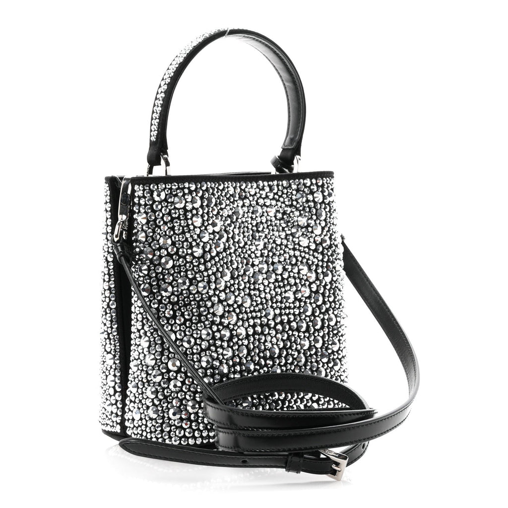 Satin Crystal Small Panier Bucket Bag Metal