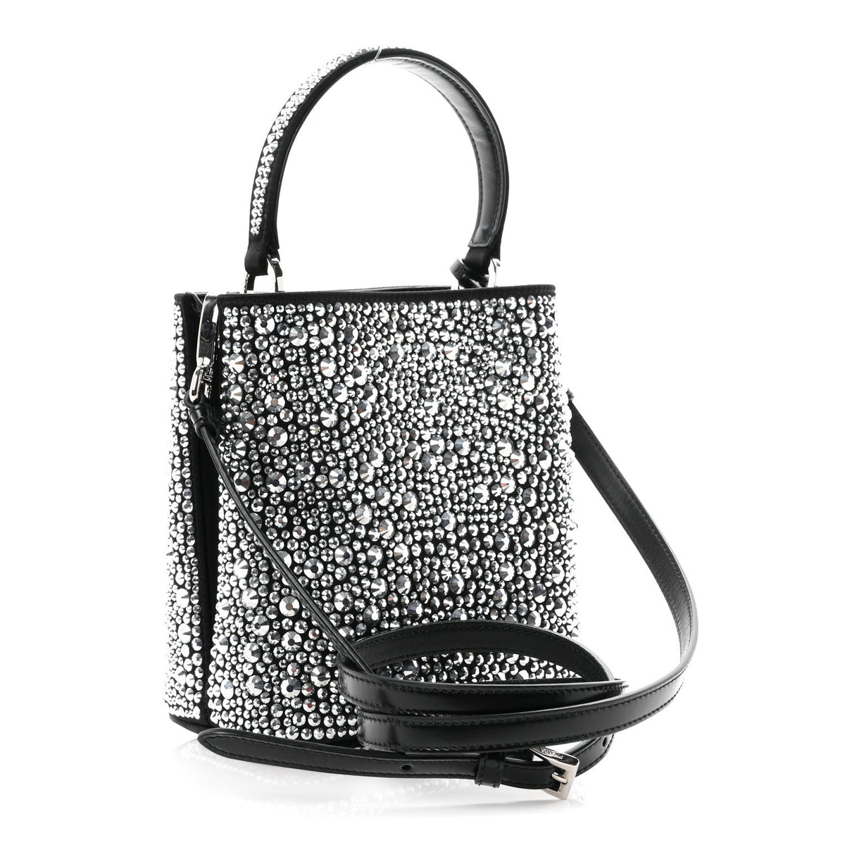 Satin Crystal Small Panier Bucket Bag Metal