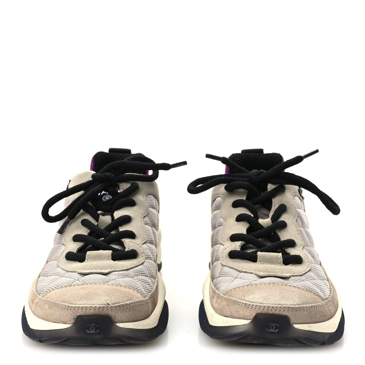 Mesh Suede Calfskin CC Sneakers 39.5 Light Beige Purple Beige