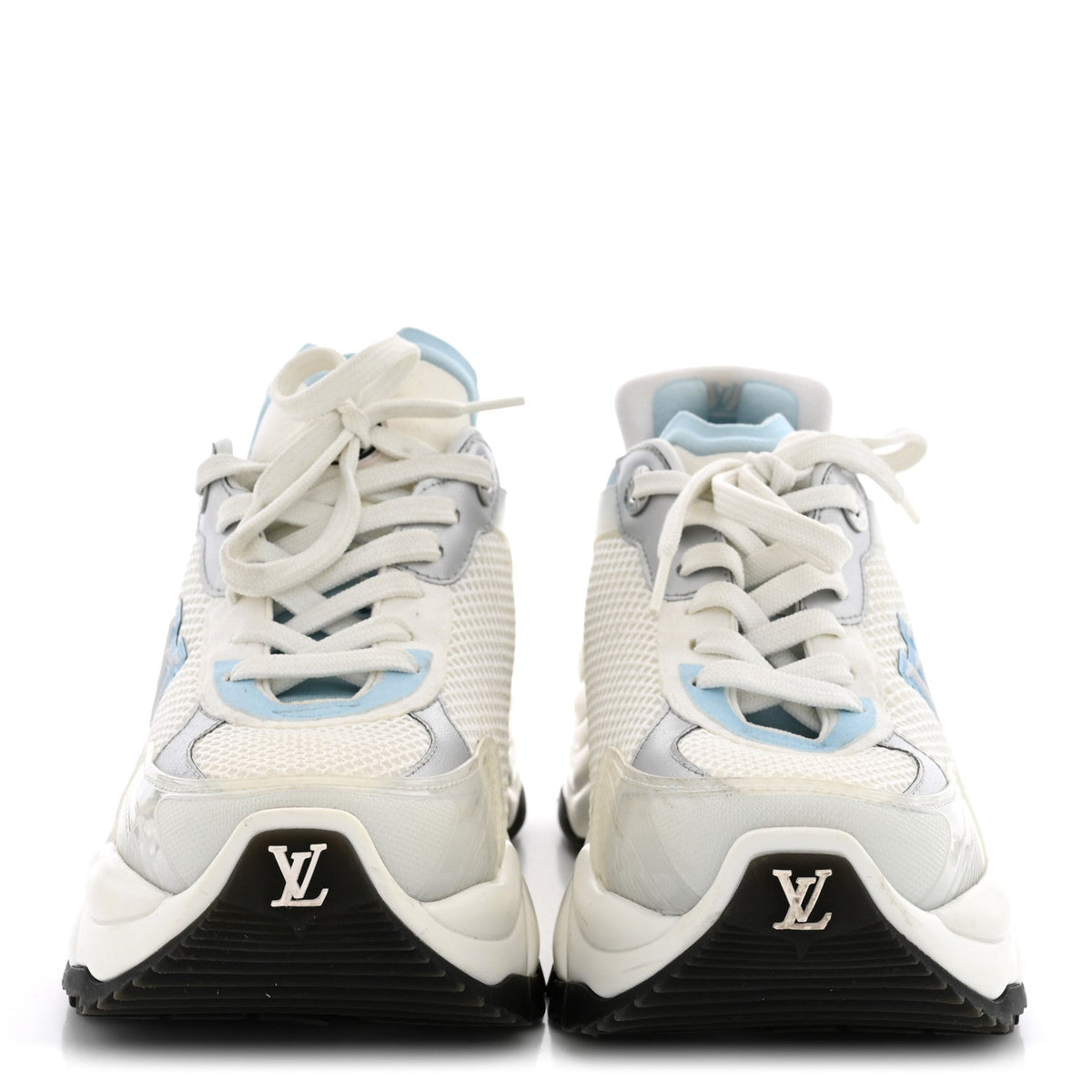 Metallic Calfskin Technical Mesh Rubber Run 55 Sneakers 36 Bleu Clair