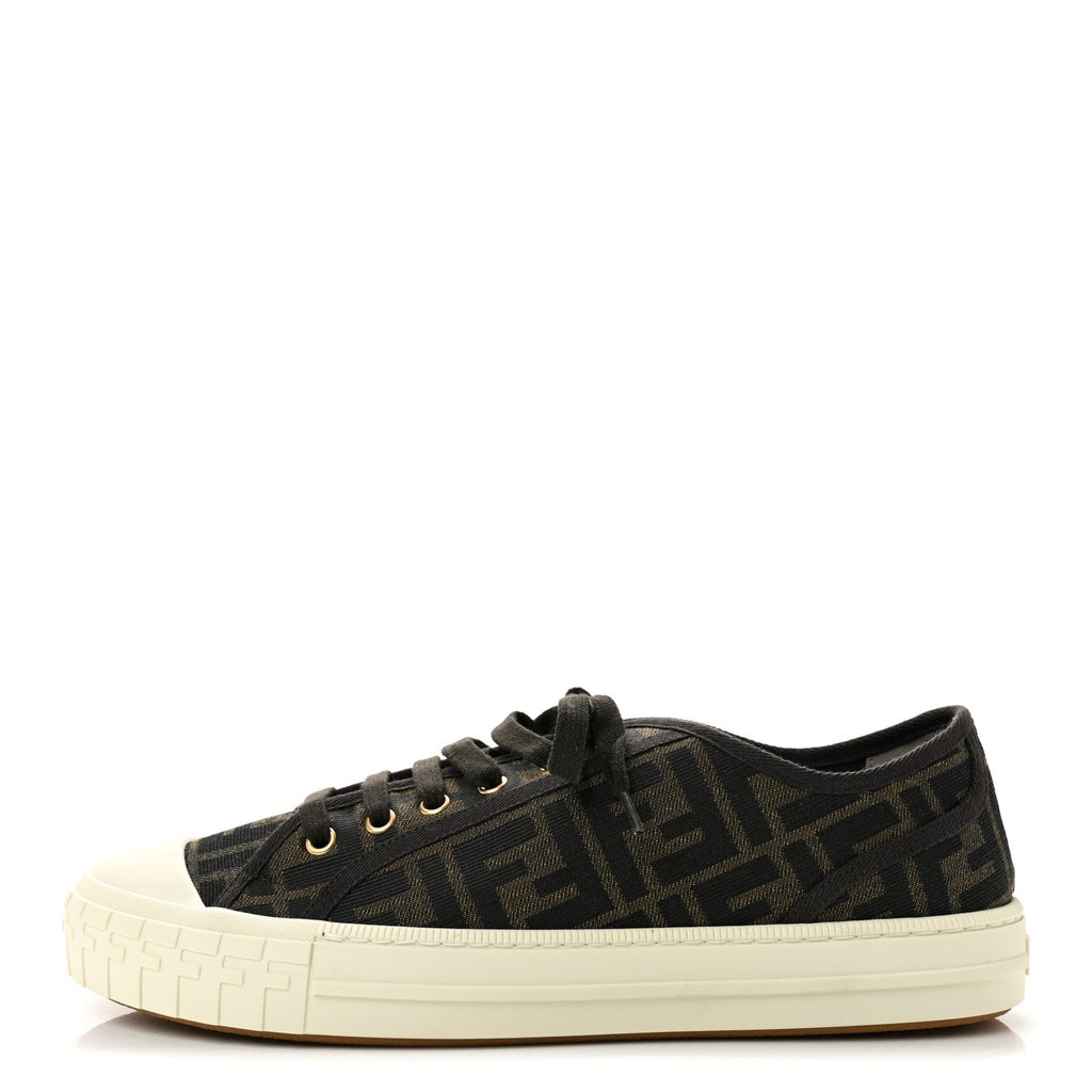 Fabric Jacquard Rubber FF Mens Domino Sneakers 43 Tabacco Black