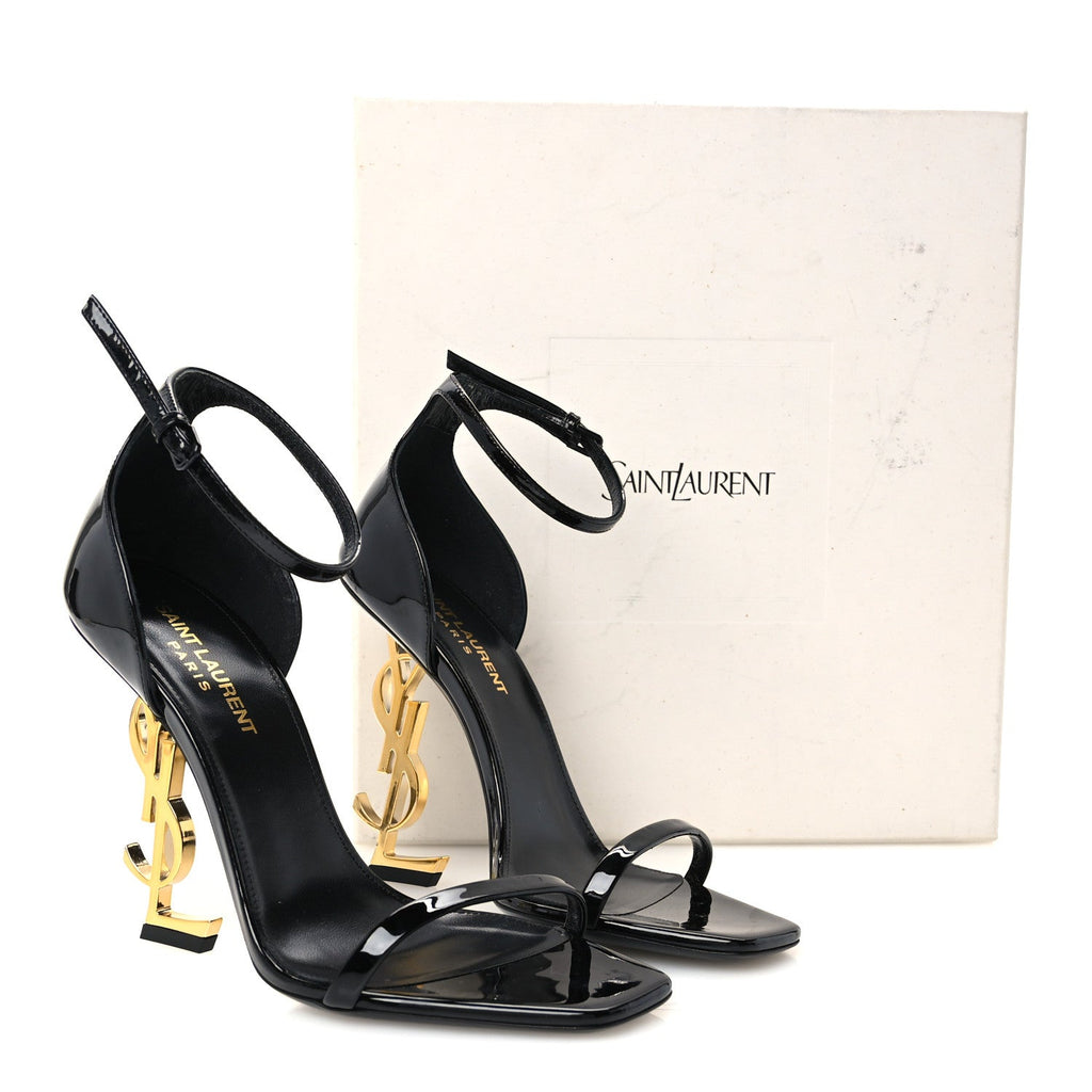 Patent Calfskin Opyum 110 Sandals 37.5 Black Gold