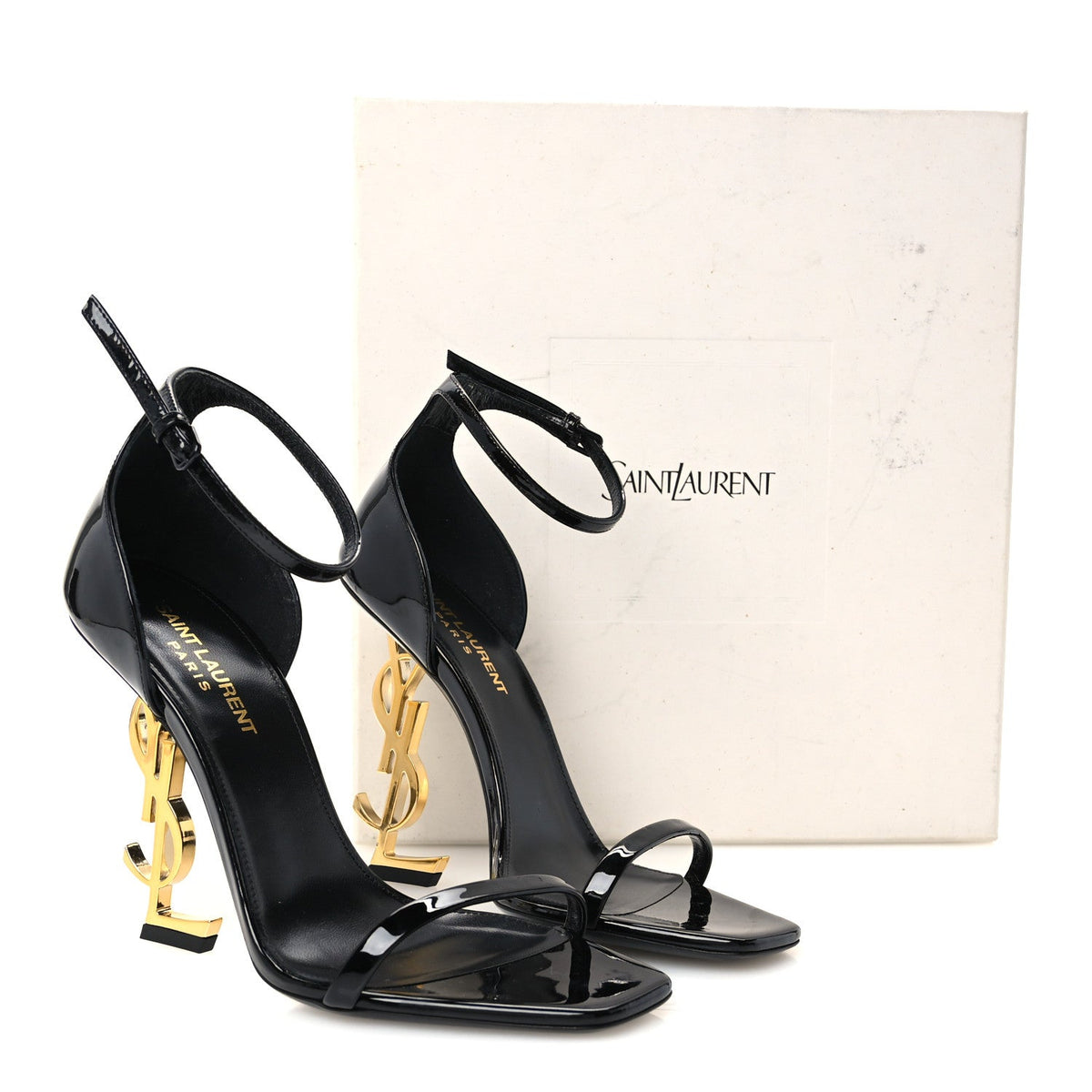 Patent Calfskin Opyum 110 Sandals 37.5 Black Gold