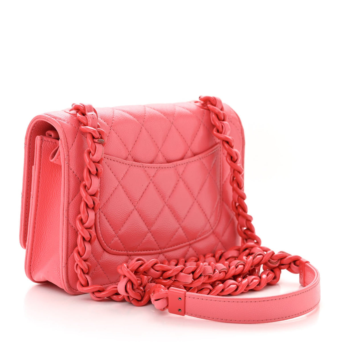 Caviar Quilted My Everything Wallet On Chain WOC Dark Coral