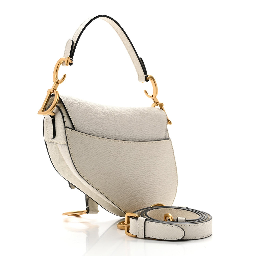 Grained Calfskin Mini Saddle Bag With Strap White