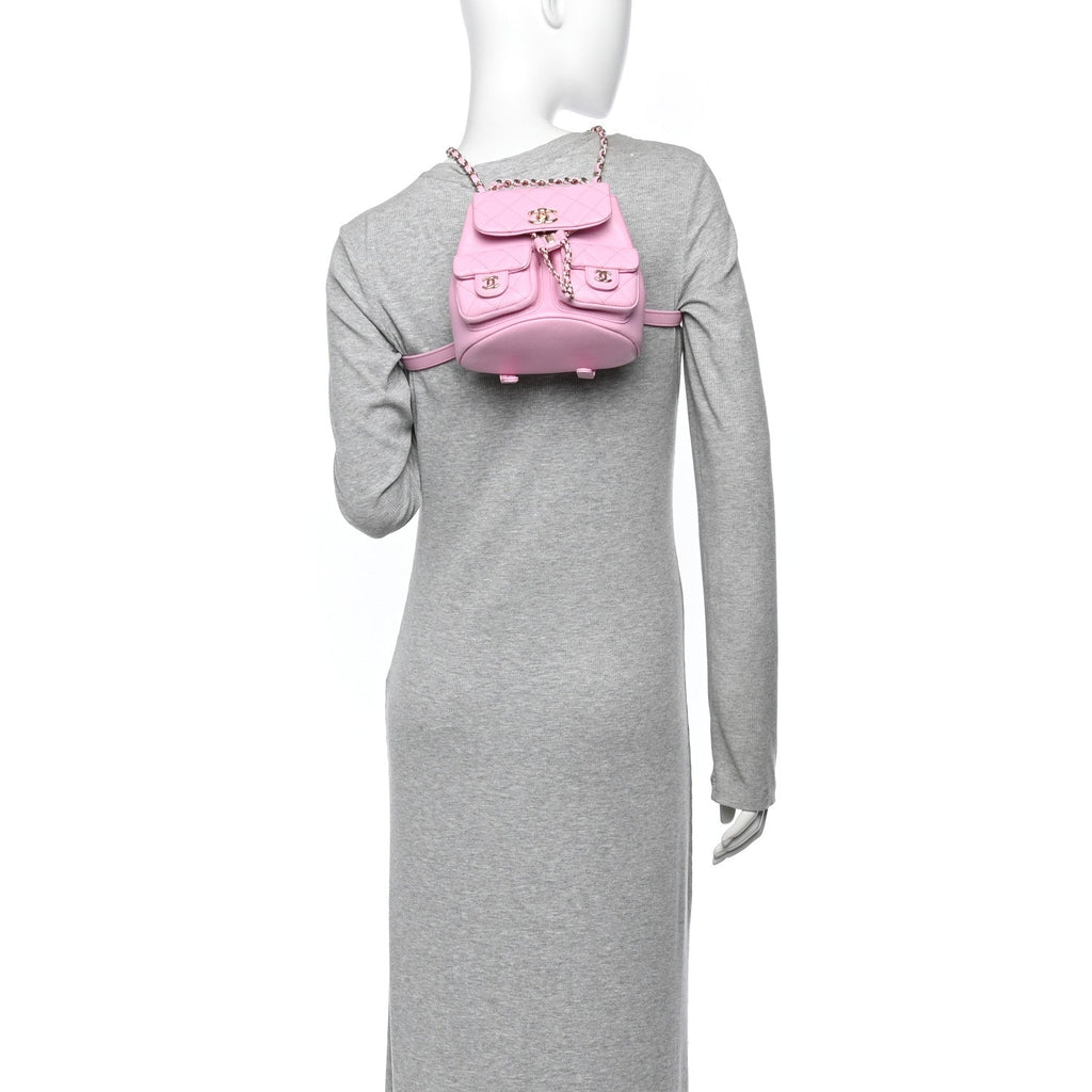 Shiny Caviar Quilted Small Duma Pockets Drawstring Backpack Lilac