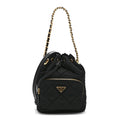 Re-Nylon Saffiano Stitched Duet Bucket Bag Black