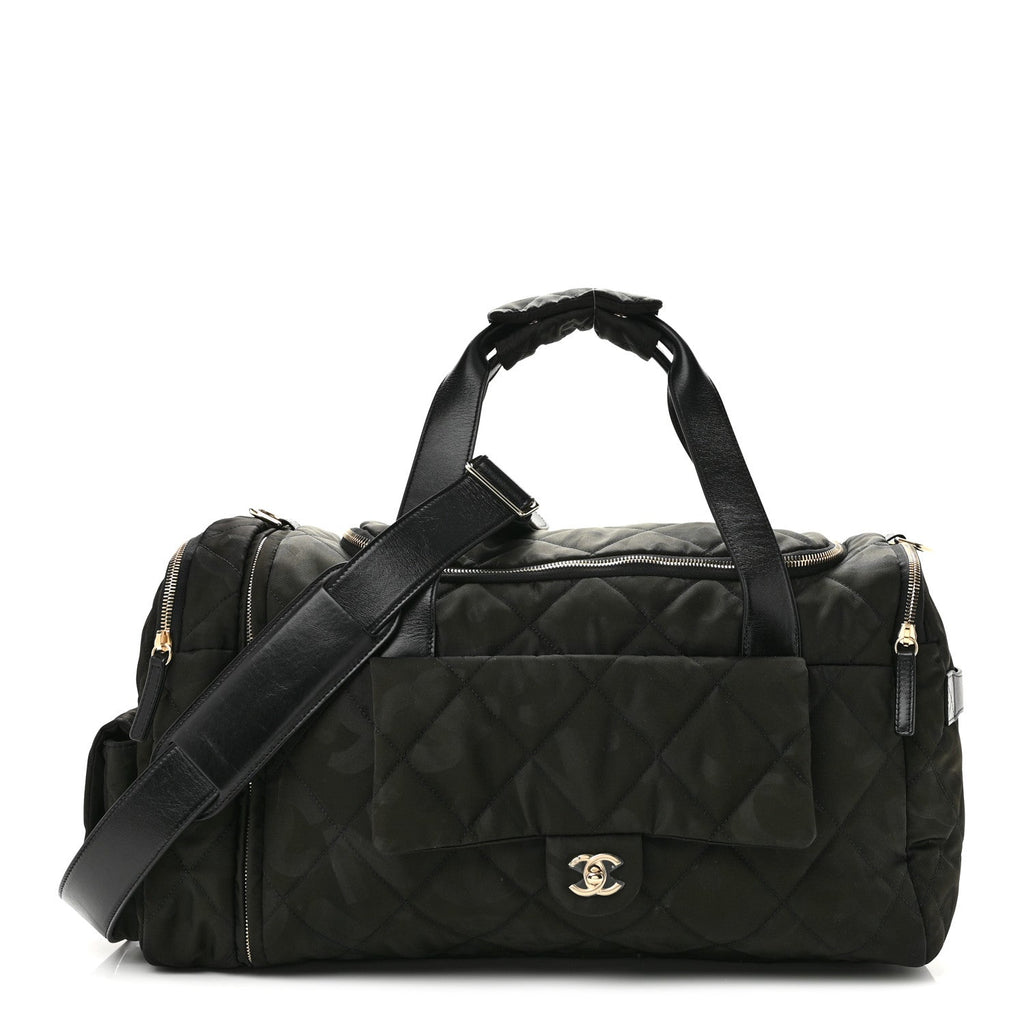 Nylon Calfskin Quilted Coco Neige Printed Convertible Duffle Backpack Black