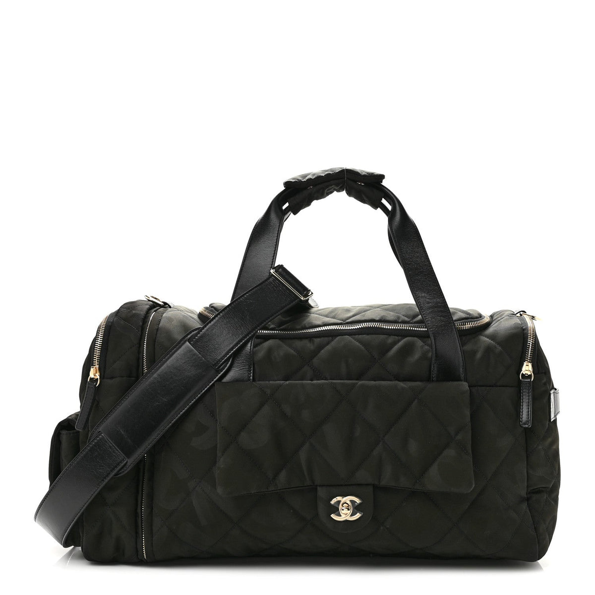 Nylon Calfskin Quilted Coco Neige Printed Convertible Duffle Backpack Black