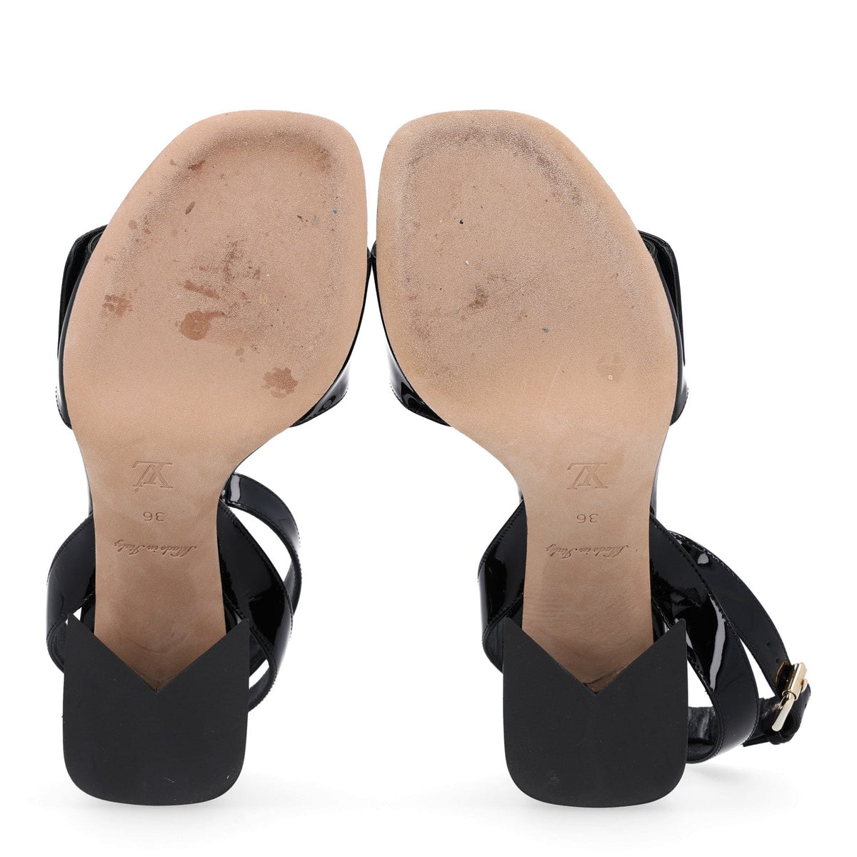 Patent Calfskin Shake Sandals 36 Black