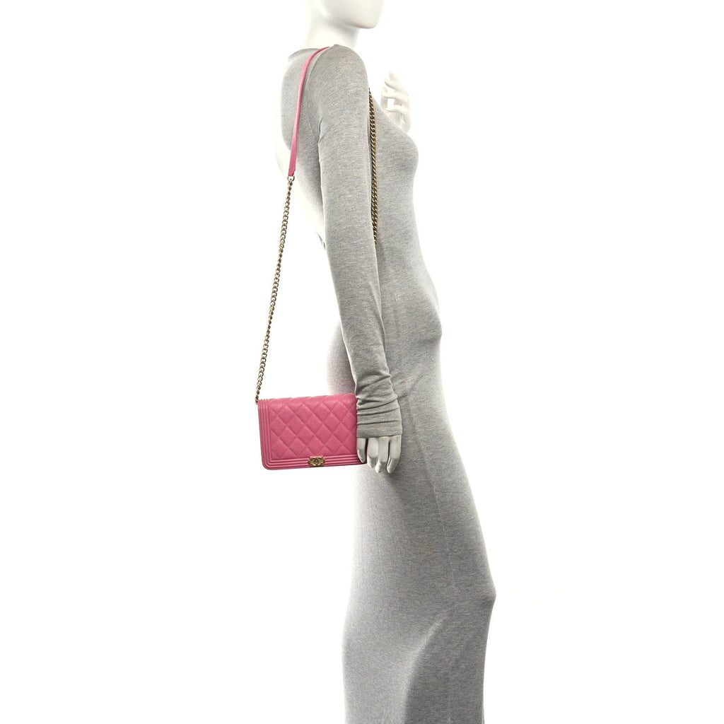 Caviar Quilted Boy Wallet On Chain WOC Pink