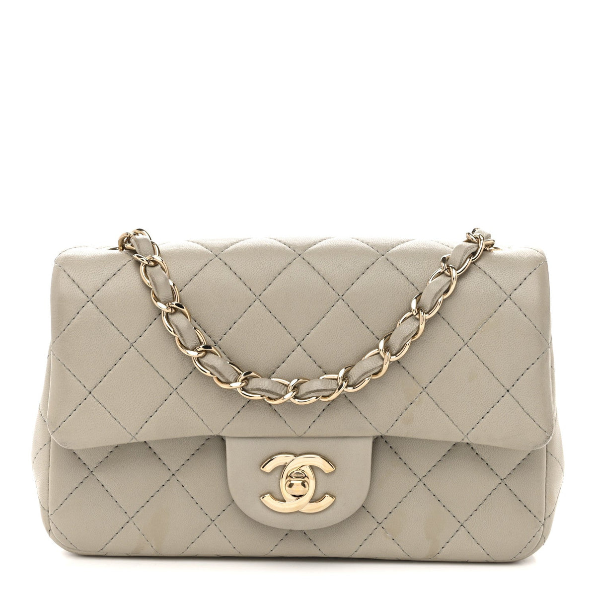 Lambskin Quilted Mini Rectangular Flap Grey