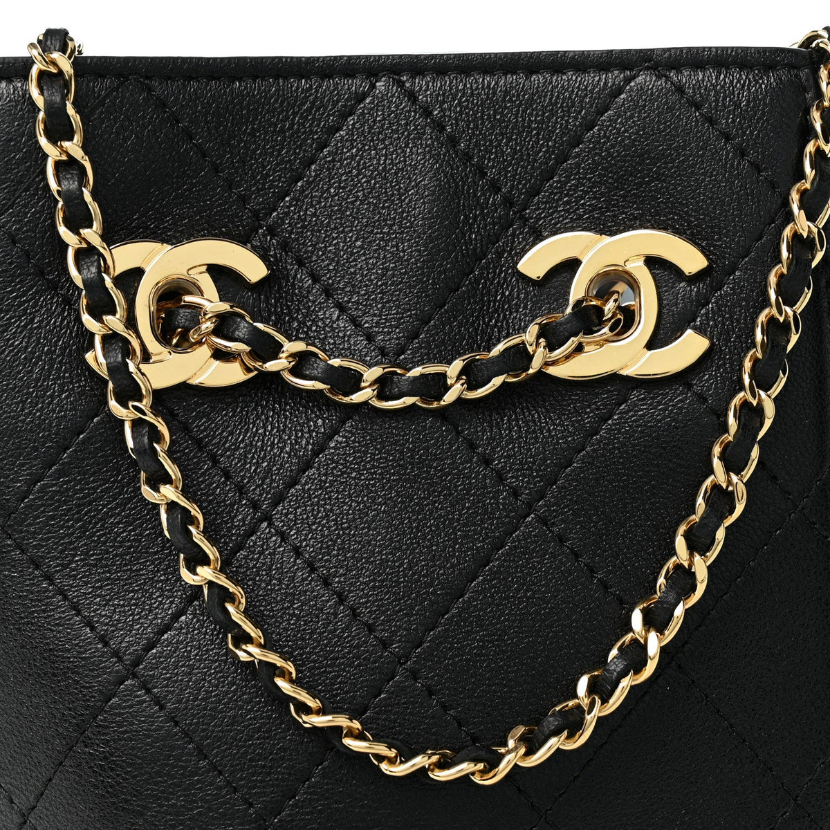 Lambskin Quilted Mini Bucket Bag With Chain  Black