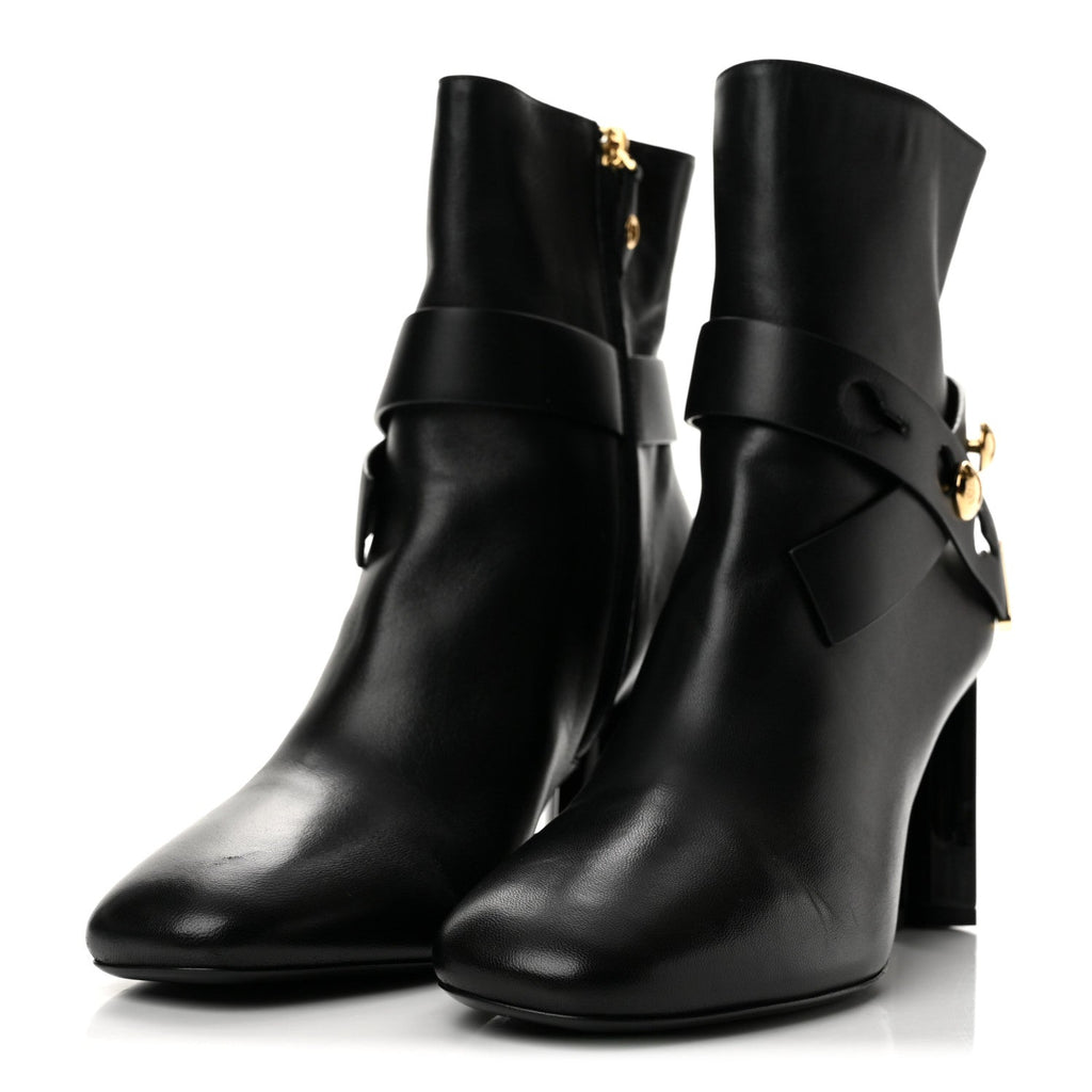 Calfskin Belted Silhouette Ankle Boots 39 Black