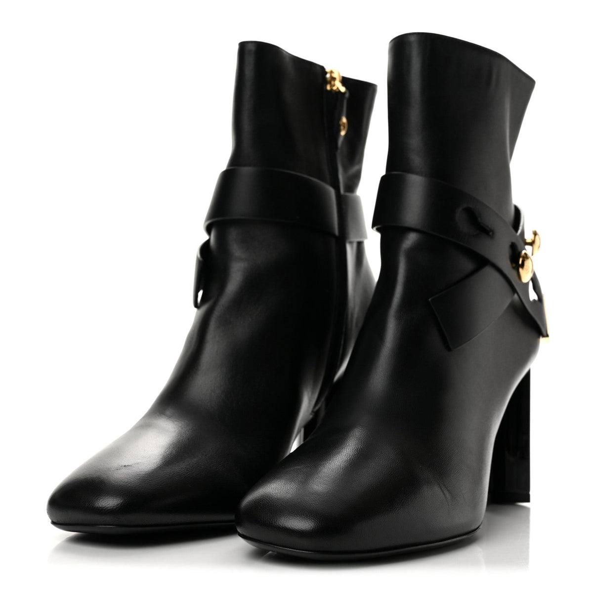 Calfskin Belted Silhouette Ankle Boots 39 Black