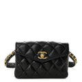 Lambskin Quilted Flap Waist Belt Bag 75 30 Black