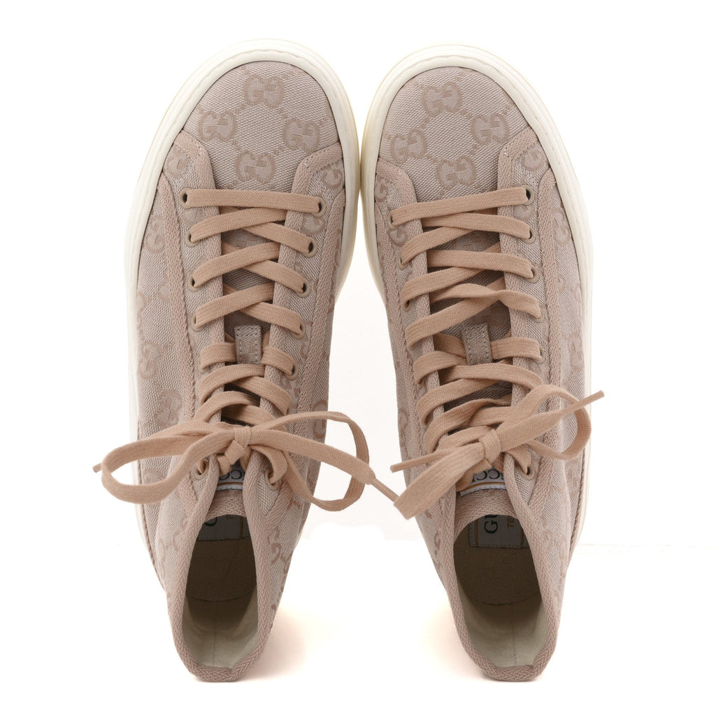 New Canvas GG Monogram Womens Tennis 1977 High Top 55mm Platform Sneakers 38 Skin Rose Dark Skin Rose