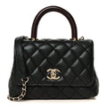Caviar Lizard Embossed Quilted Extra Mini Coco Handle Flap Black