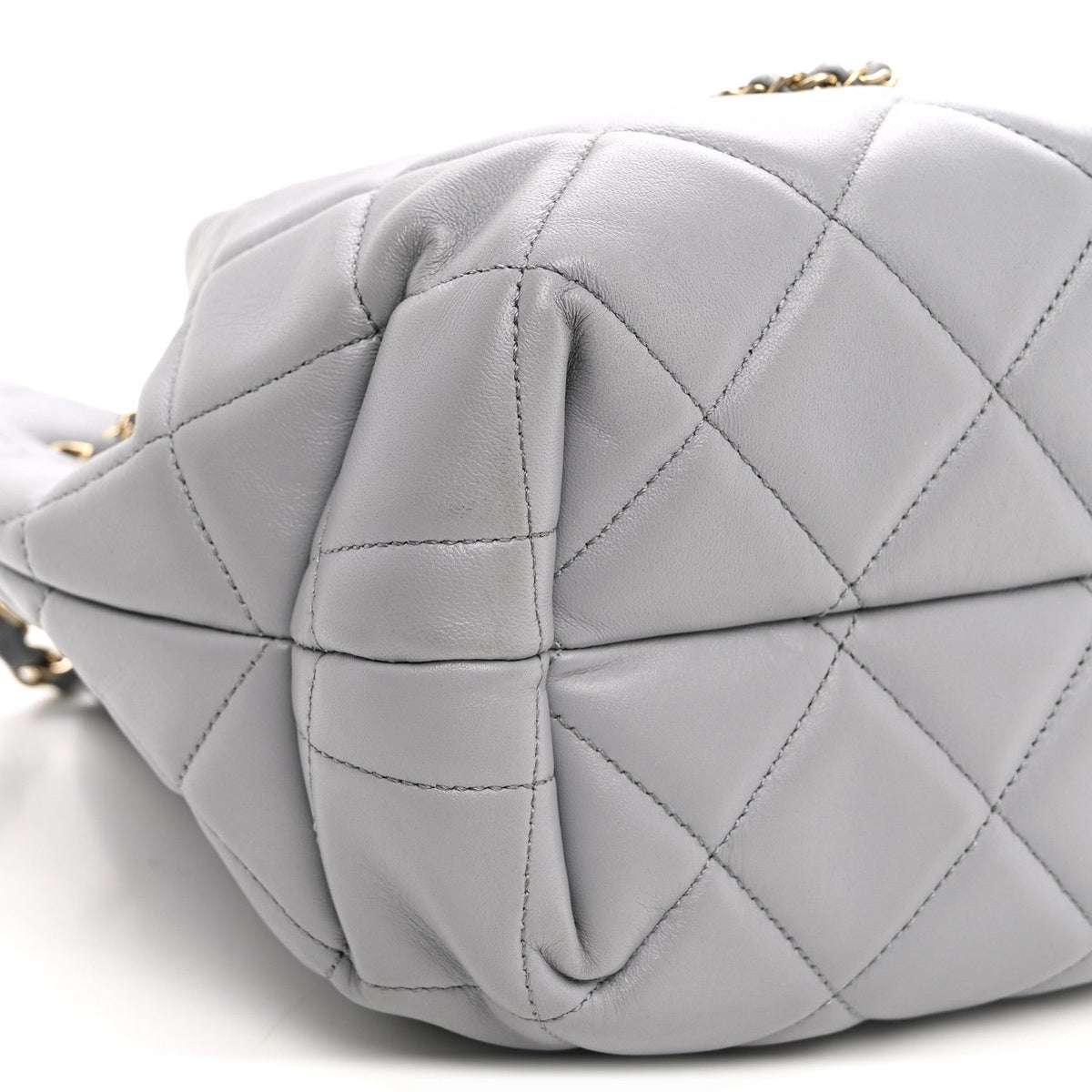 Lambskin Quilted CC Dweller Drawstring Bucket Bag Light Grey