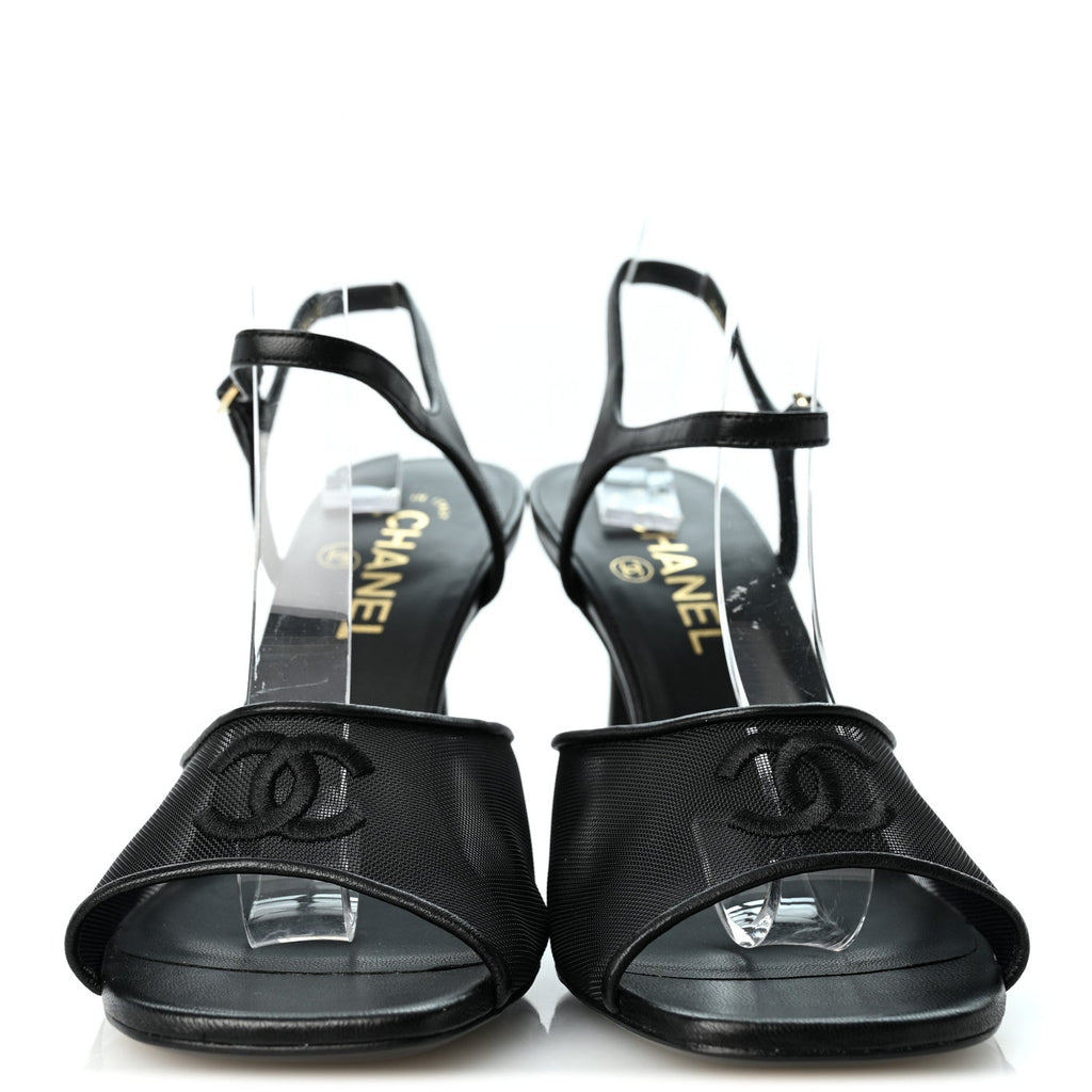 Mesh Grosgrain CC Slingback Pumps 39 Black