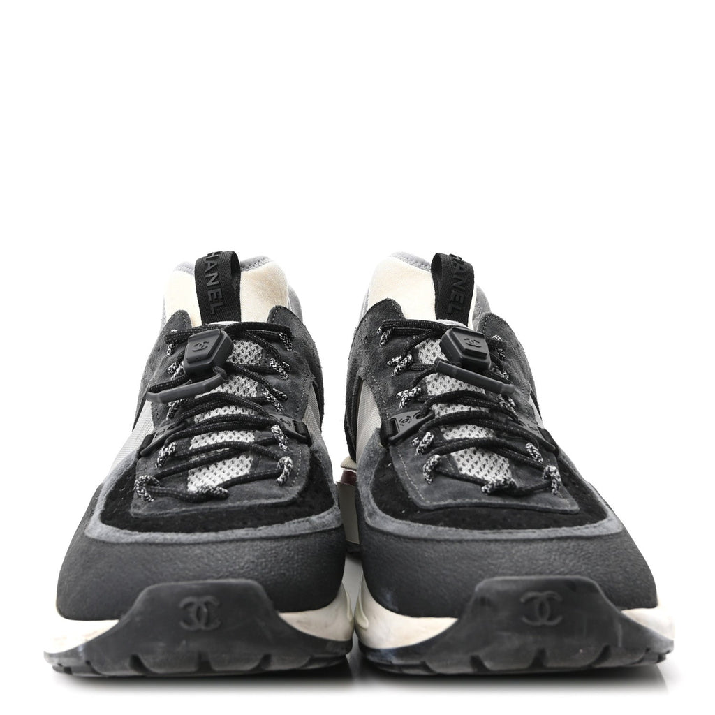 Fabric Suede Calfskin Mesh Womens CC Sneakers 40.5 Black Dark Grey White Light Grey