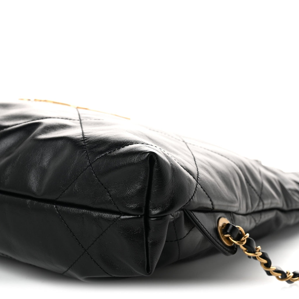 Shiny Calfskin Quilted Chanel 22 Backpack Black
