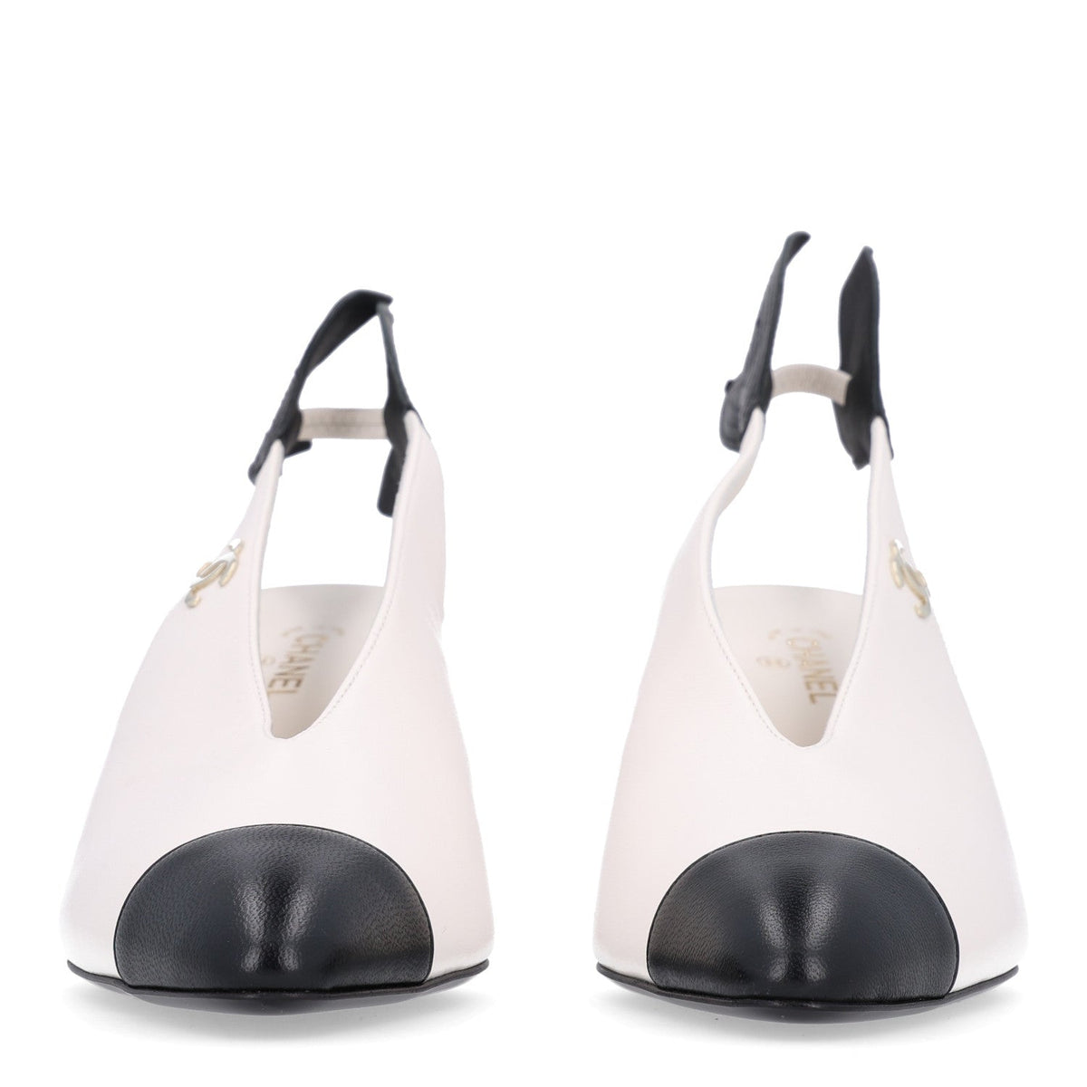 Lambskin Slingback Pumps 37.5 White Black