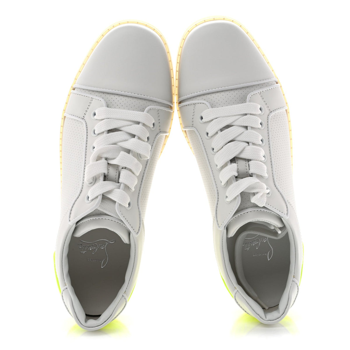 Calfskin Perforated Womens Fun Vieira Orlato Flat Sneakers 39.5 White Fluo Yellow