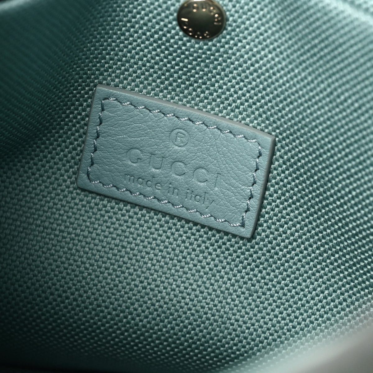 Patent GG Emblem Small Bucket Bag Light Blue