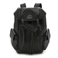 GG Supreme Monogram Textured Dollar Calfskin Medium Ophidia Double Buckle Backpack Grey Black Graphite Grey