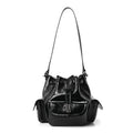 Calfskin Dumbo B Chain Pocket Bucket Bag Black
