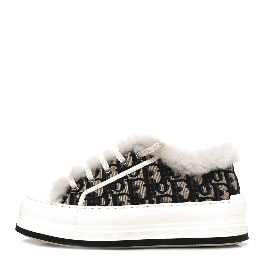 Canvas Oblique Shearling Walk'N'Dior Platform Sneakers  38.5 Deep Blue