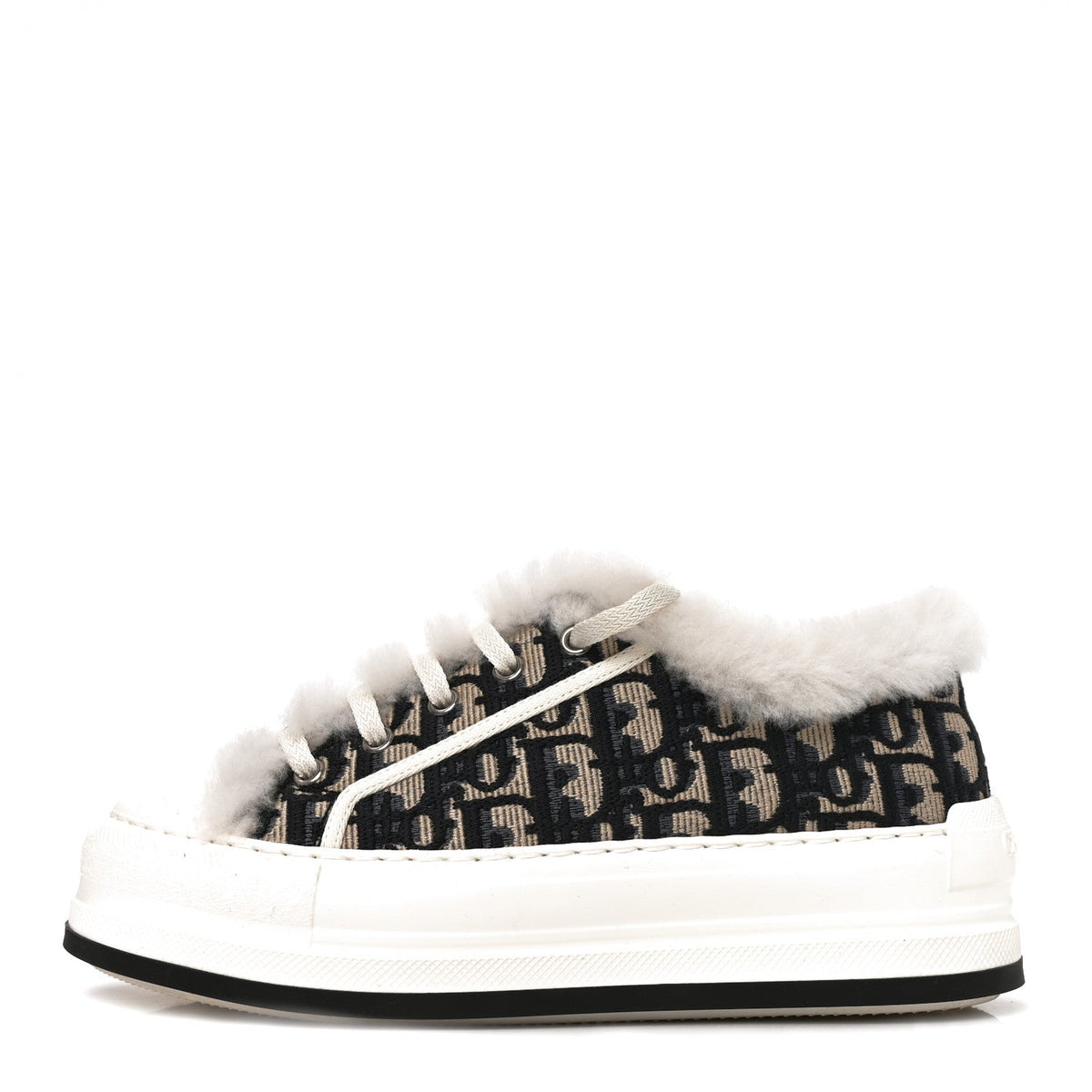 Canvas Oblique Shearling Walk'N'Dior Platform Sneakers  38.5 Deep Blue