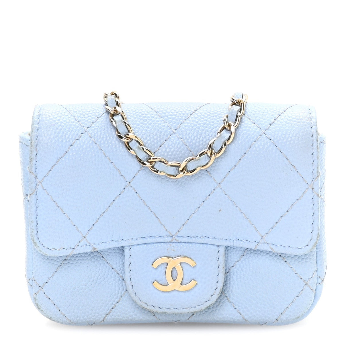 Caviar Quilted Mini Chain Belt Bag Light Blue
